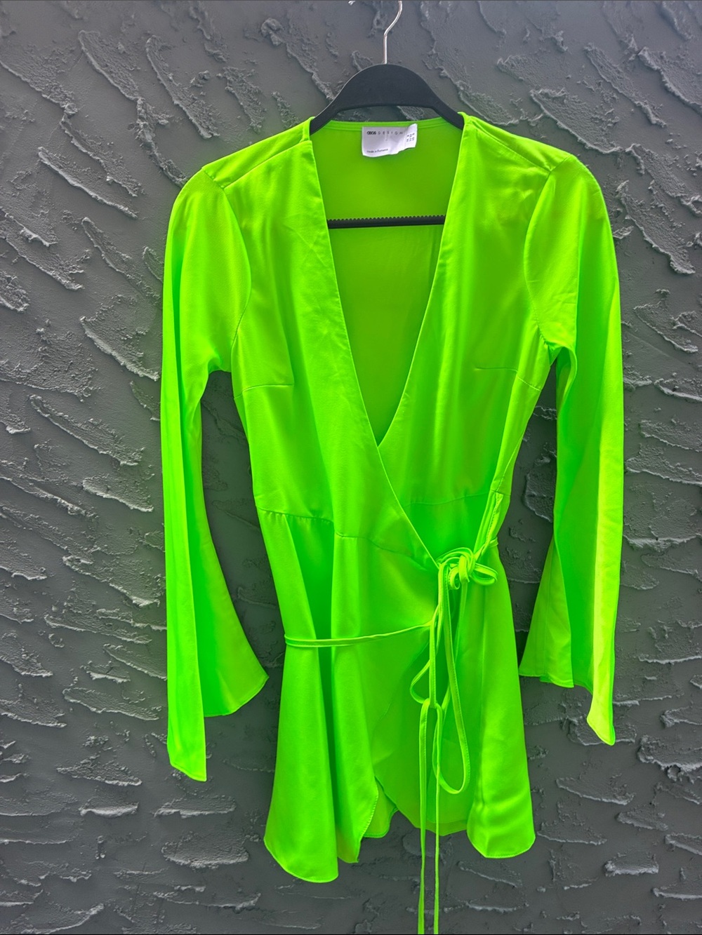 Retro FairyCore Boho asos Design Neon Green Wrap One-Piece Dress Dopamine Sz 0